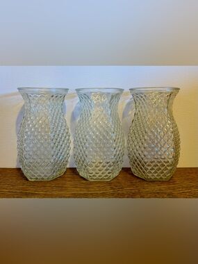 3 Vintage Hoosier Glass hobnail vases